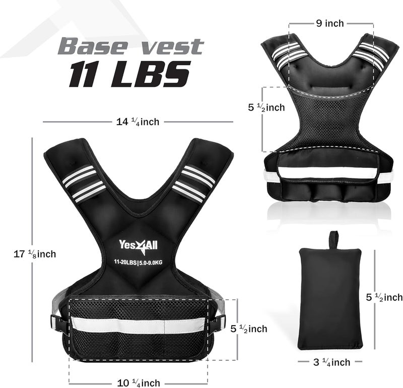 Yes4All Adjustable Weighted Vest 11-32lbs with Reflective Strip, Large Weight Vest for Strength Training for Men & Women - Image 3